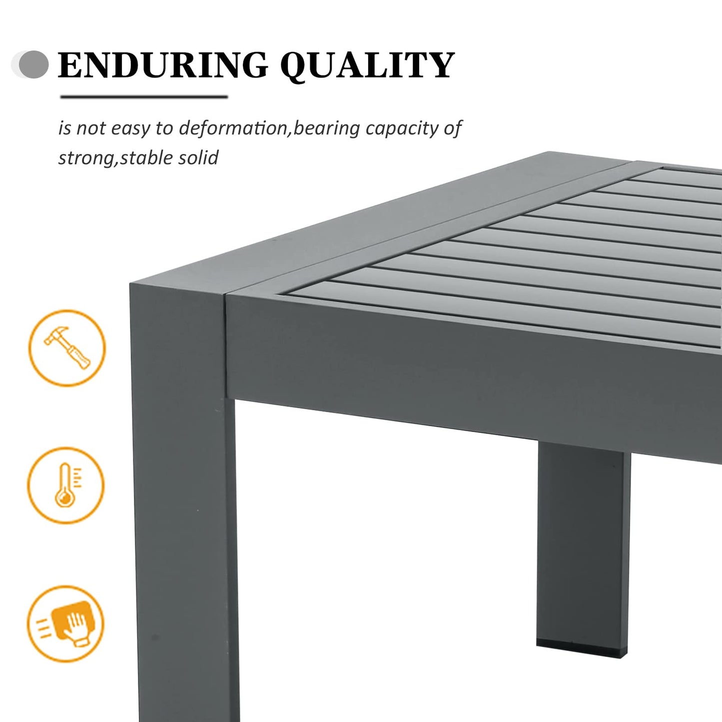 LayinSun 43 inch Modern Aluminum Outdoor Rectangle Coffee Table