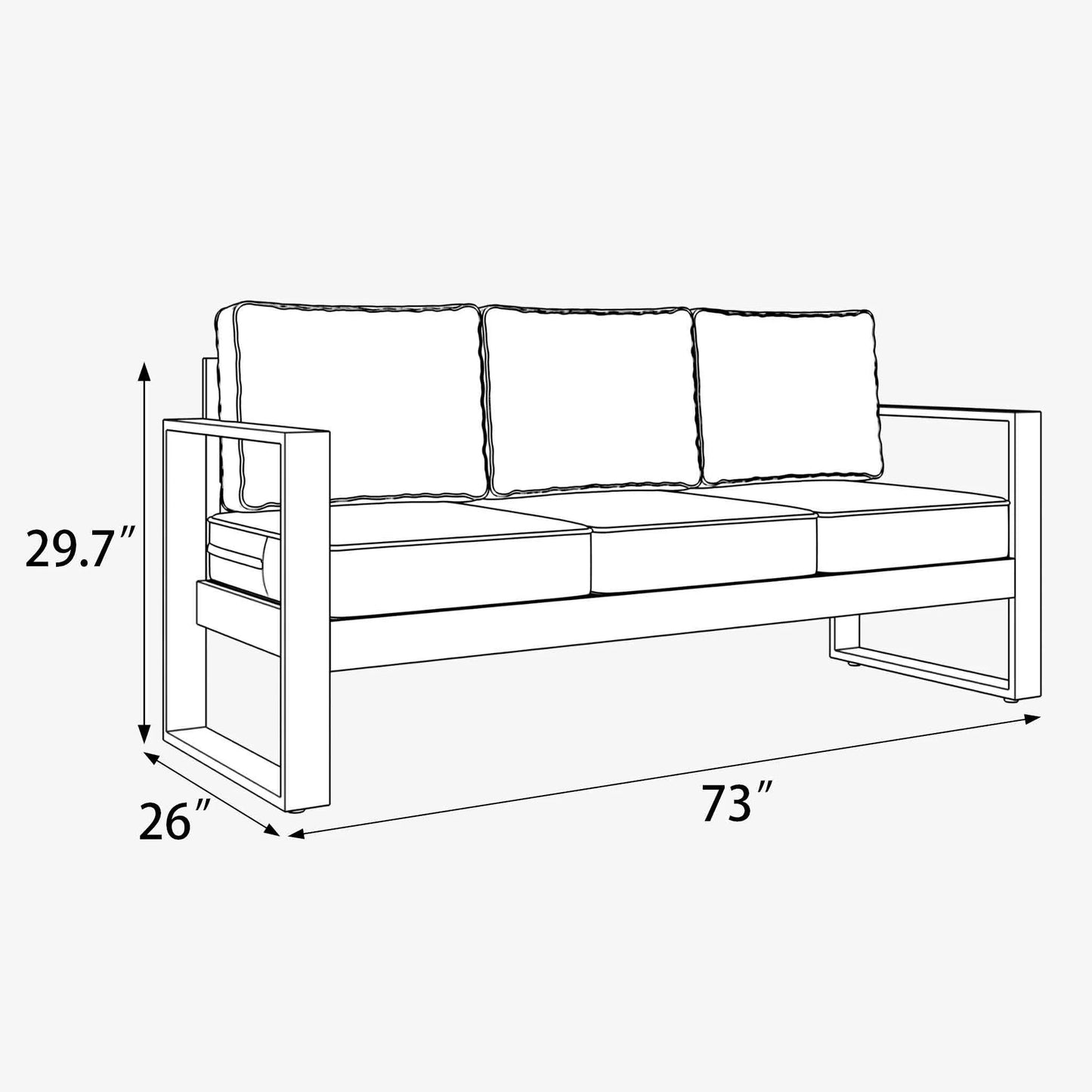 LayinSun Hight Back Aluminum Outdoor Sofa 3 Seat - Hyannis Collection