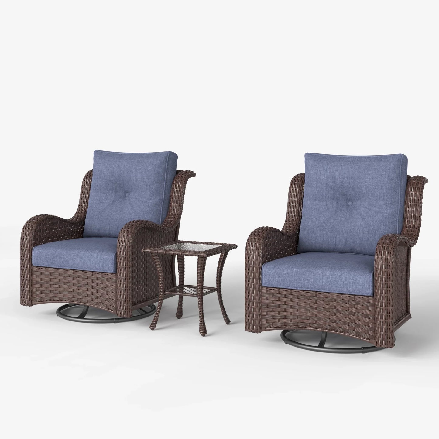 LayinSun 3 - Piece Curved Armrest Wicker Swivel Glider Lounge Chairs Set