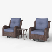 LayinSun 3 - Piece Curved Armrest Wicker Swivel Glider Lounge Chairs Set