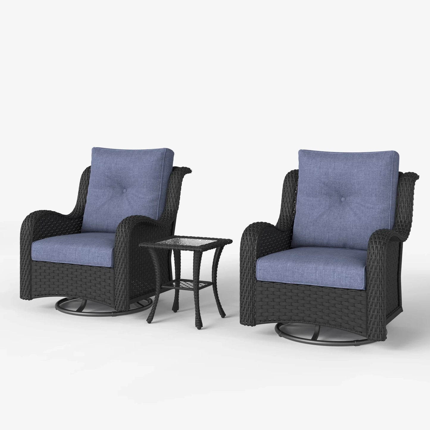 LayinSun 3 - Piece Curved Armrest Wicker Swivel Glider Lounge Chairs Set