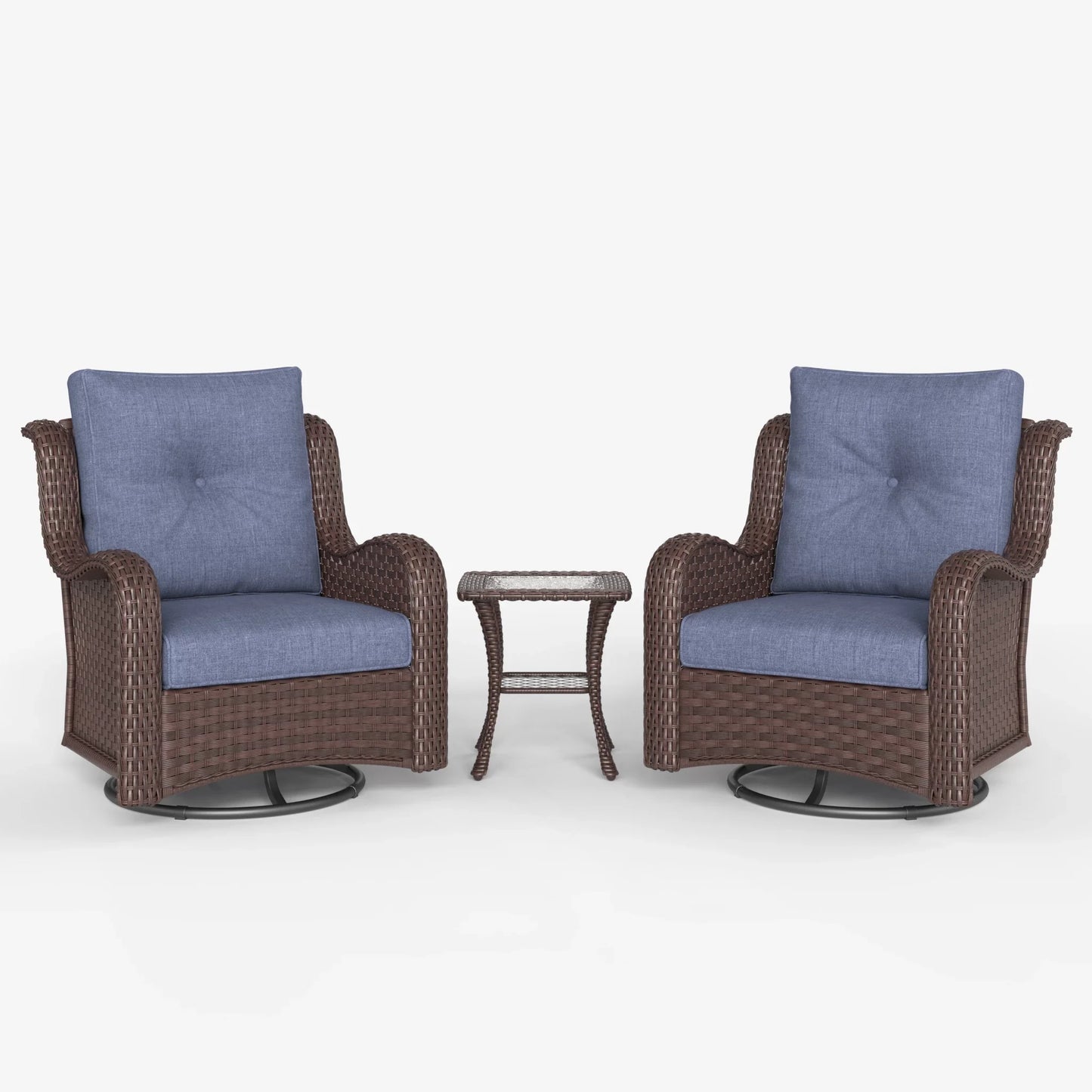 LayinSun 3 - Piece Curved Armrest Wicker Swivel Glider Lounge Chairs Set