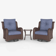 LayinSun 3 - Piece Curved Armrest Wicker Swivel Glider Lounge Chairs Set