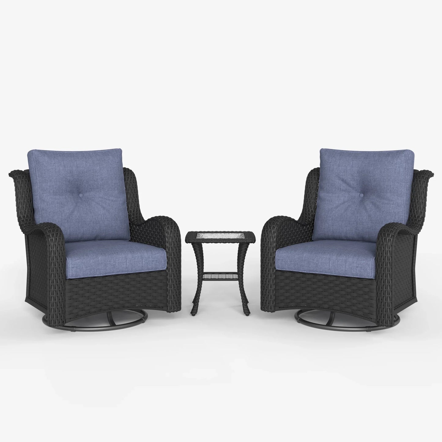 LayinSun 3 - Piece Curved Armrest Wicker Swivel Glider Lounge Chairs Set