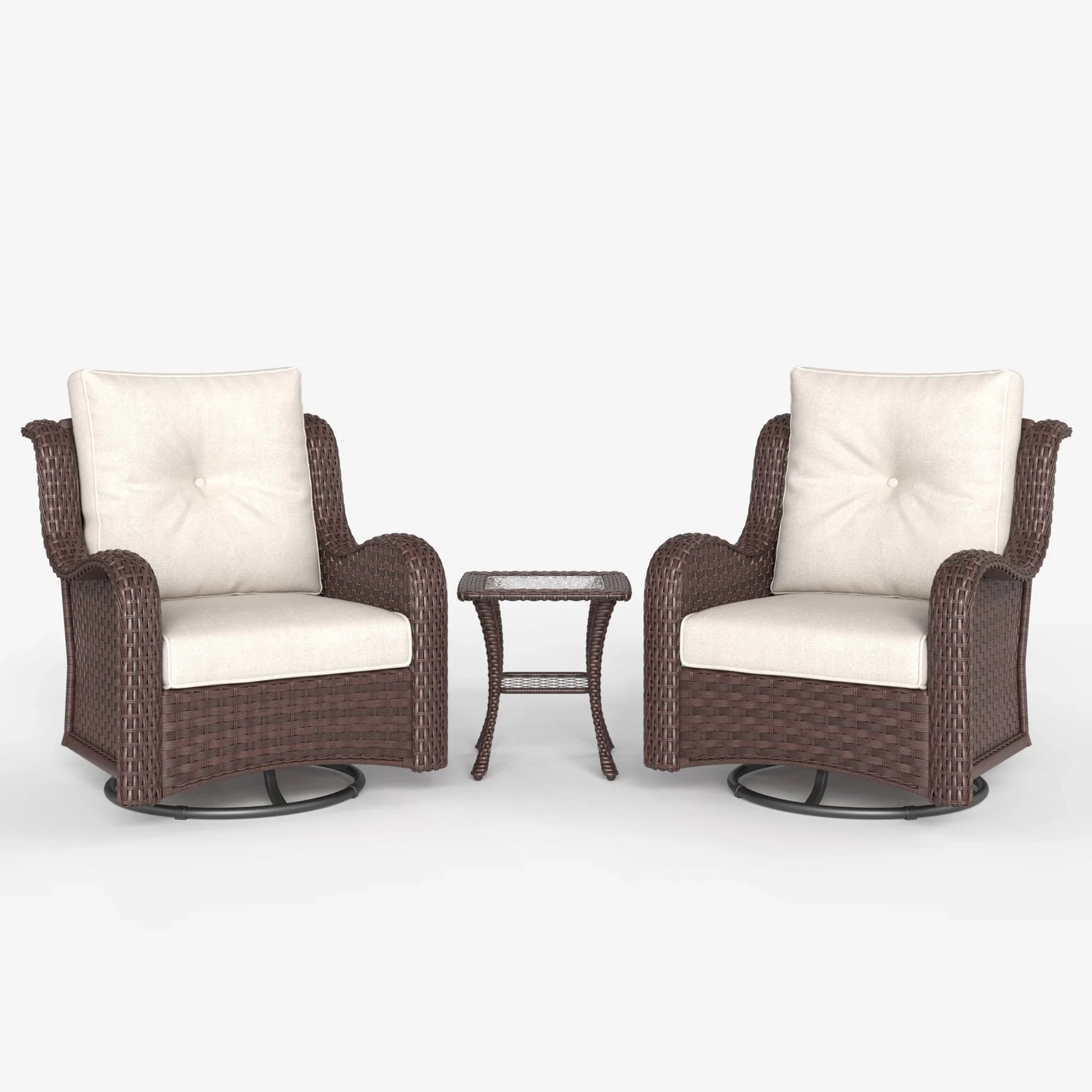 LayinSun 3 - Piece Curved Armrest Wicker Swivel Glider Lounge Chairs Set