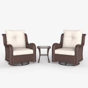 LayinSun 3 - Piece Curved Armrest Wicker Swivel Glider Lounge Chairs Set