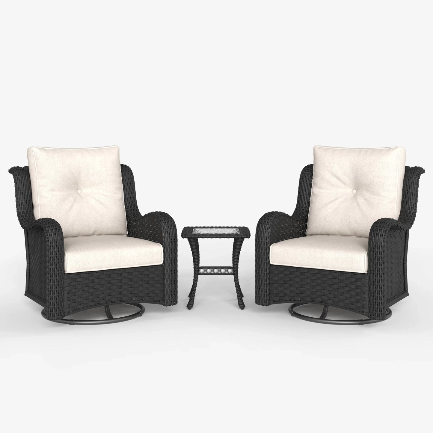 LayinSun 3 - Piece Curved Armrest Wicker Swivel Glider Lounge Chairs Set