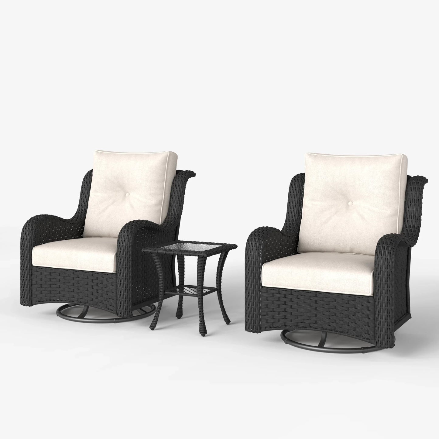 LayinSun 3 - Piece Curved Armrest Wicker Swivel Glider Lounge Chairs Set