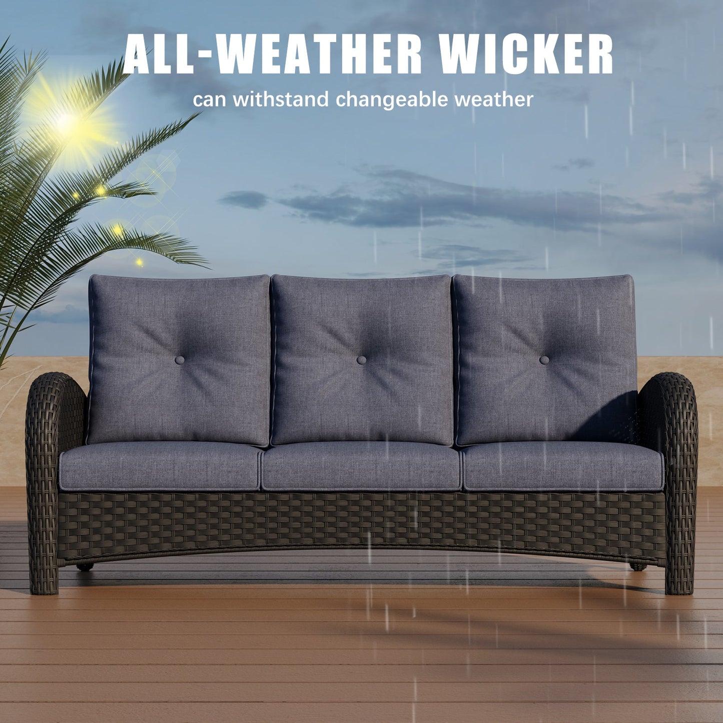 LayinSun Outdoor Wicker 3-Seat Sofa With Cushion - Palermo Collection