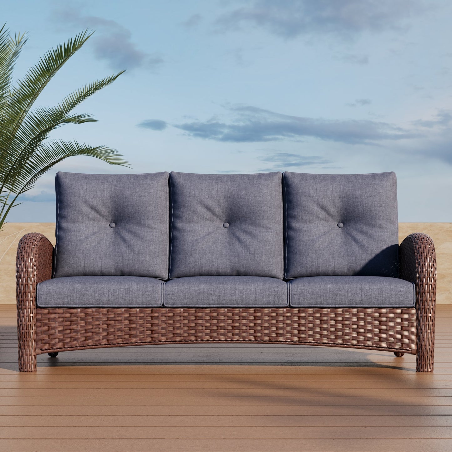 LayinSun Outdoor Wicker 3-Seat Sofa With Cushion - Palermo Collection