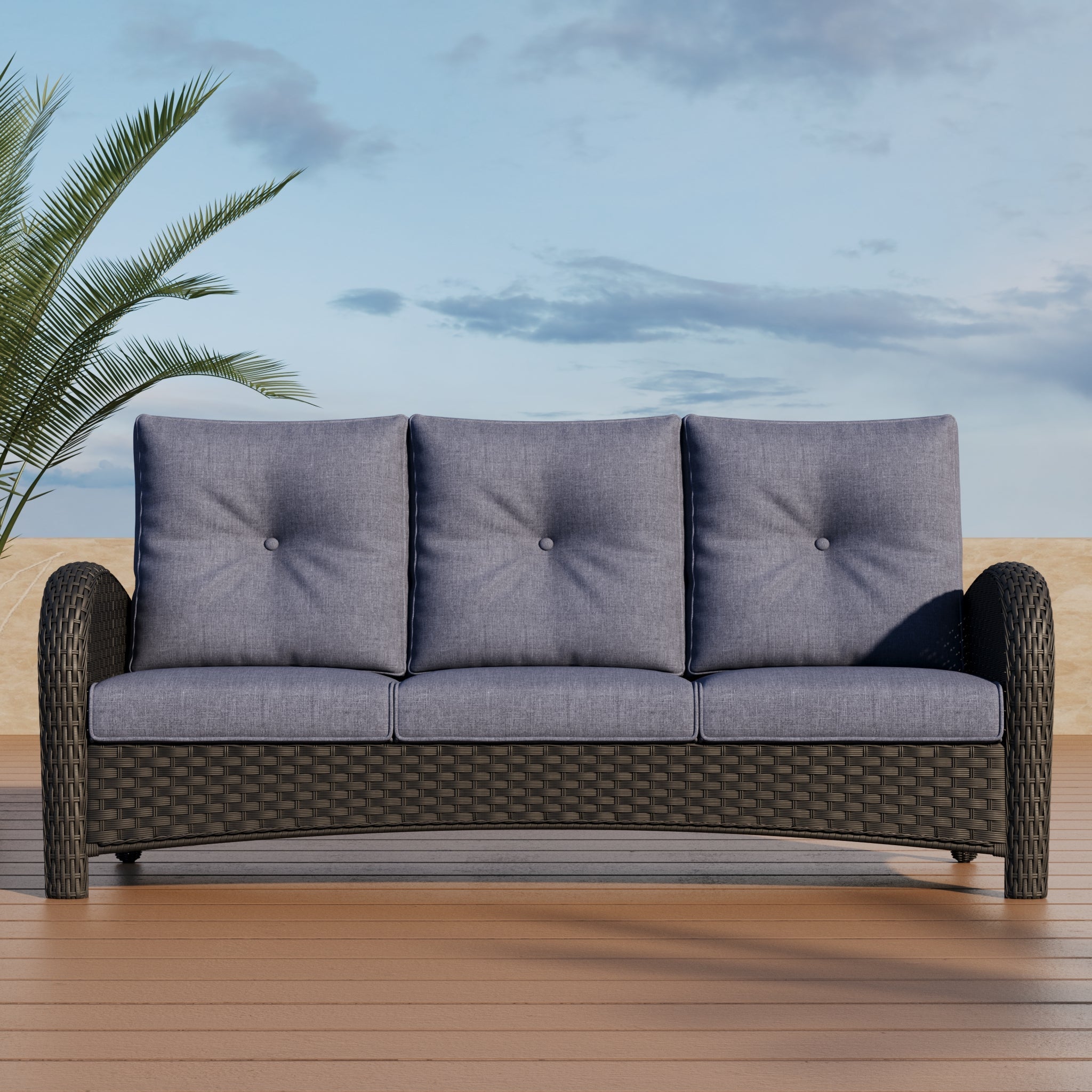 LayinSun Outdoor Wicker 3-Seat Sofa With Cushion - Palermo Collection