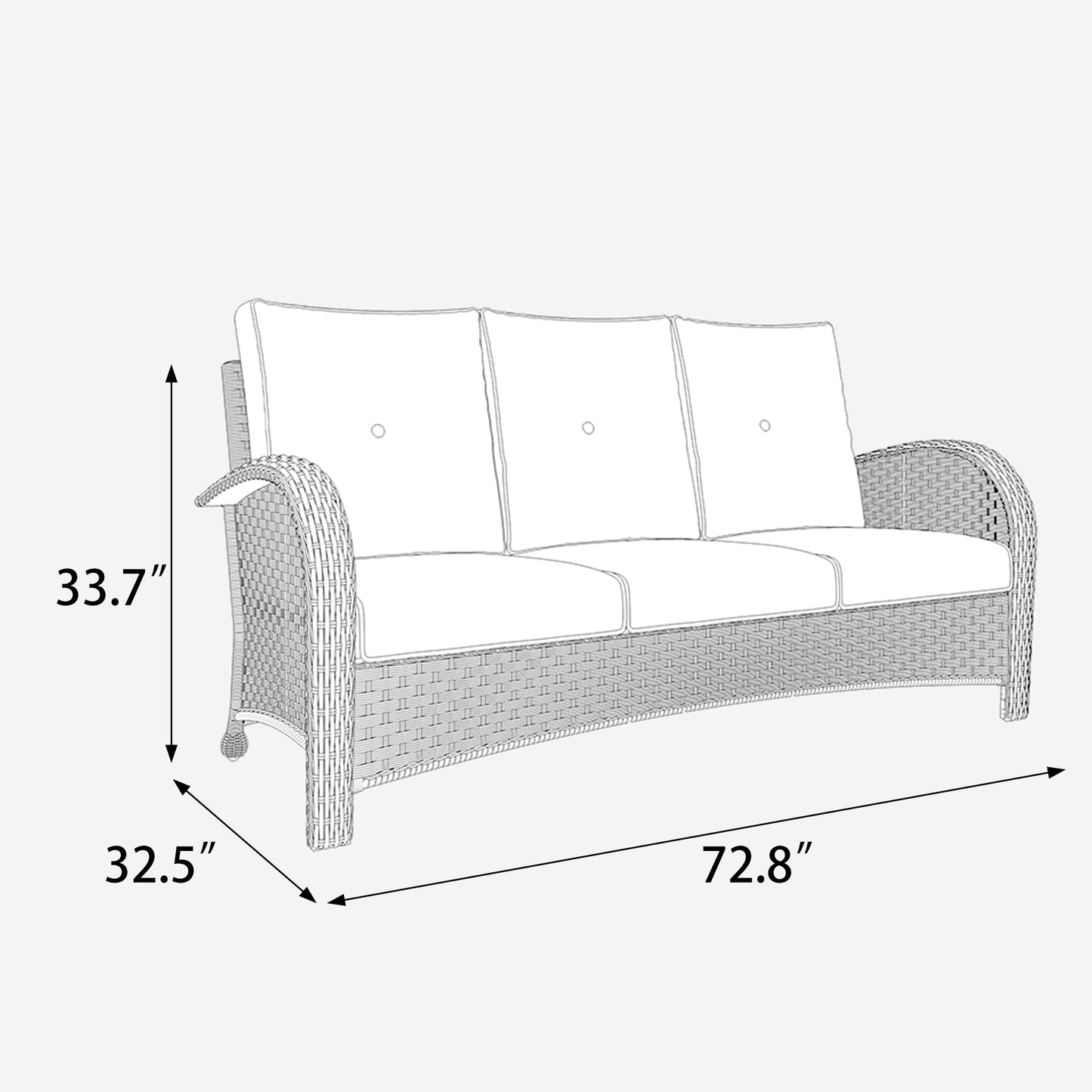 LayinSun Outdoor Wicker 3-Seat Sofa With Cushion - Palermo Collection