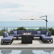 LayinSun 10 - Piece Large Outdoor Modular Sectional Set with Propane Fire Pit Table