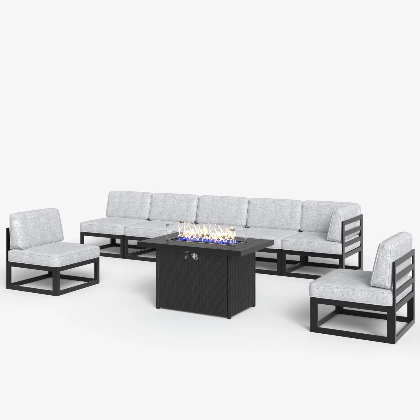 LayinSun 8 - Piece Large Outdoor Modular Sectional Set with Propane Fire Pit Table