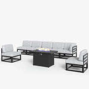 LayinSun 8 - Piece Large Outdoor Modular Sectional Set with Propane Fire Pit Table