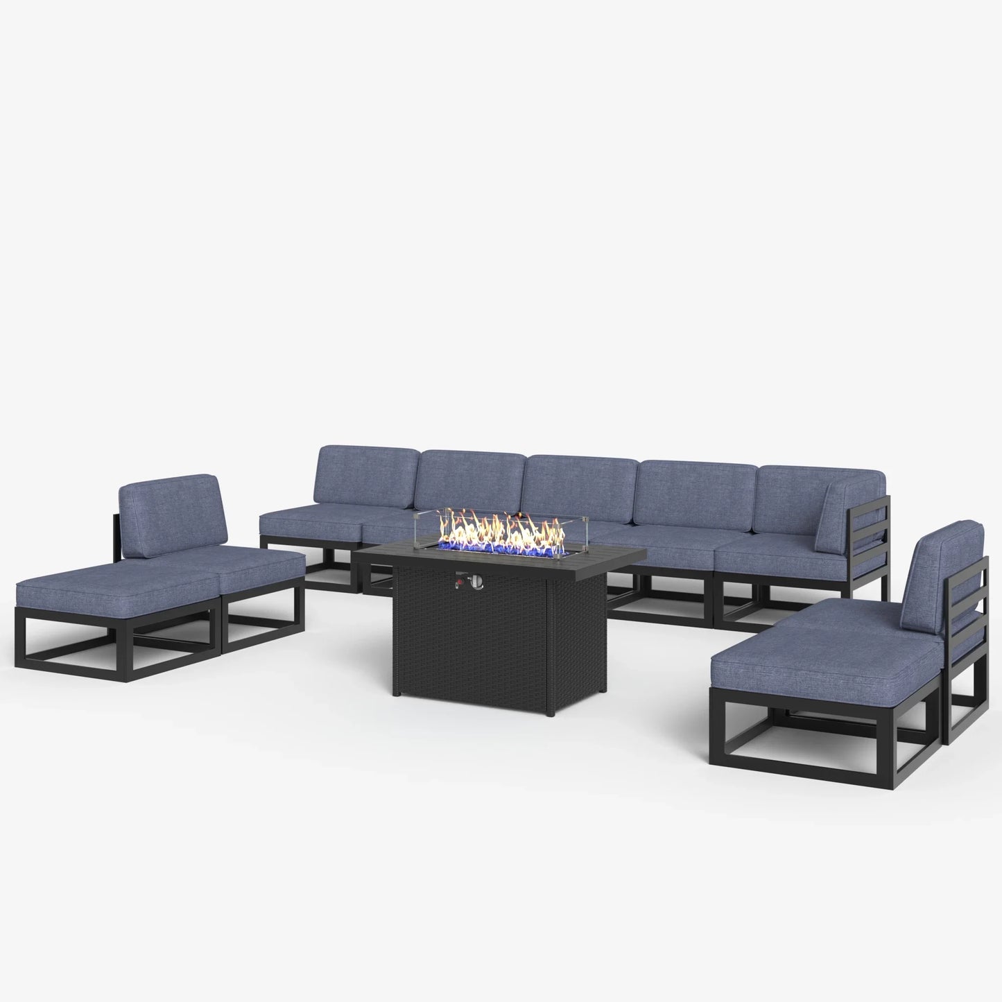 LayinSun 10 - Piece Large Outdoor Modular Sectional Set with Propane Fire Pit Table