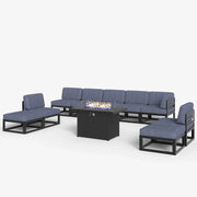 LayinSun 10 - Piece Large Outdoor Modular Sectional Set with Propane Fire Pit Table