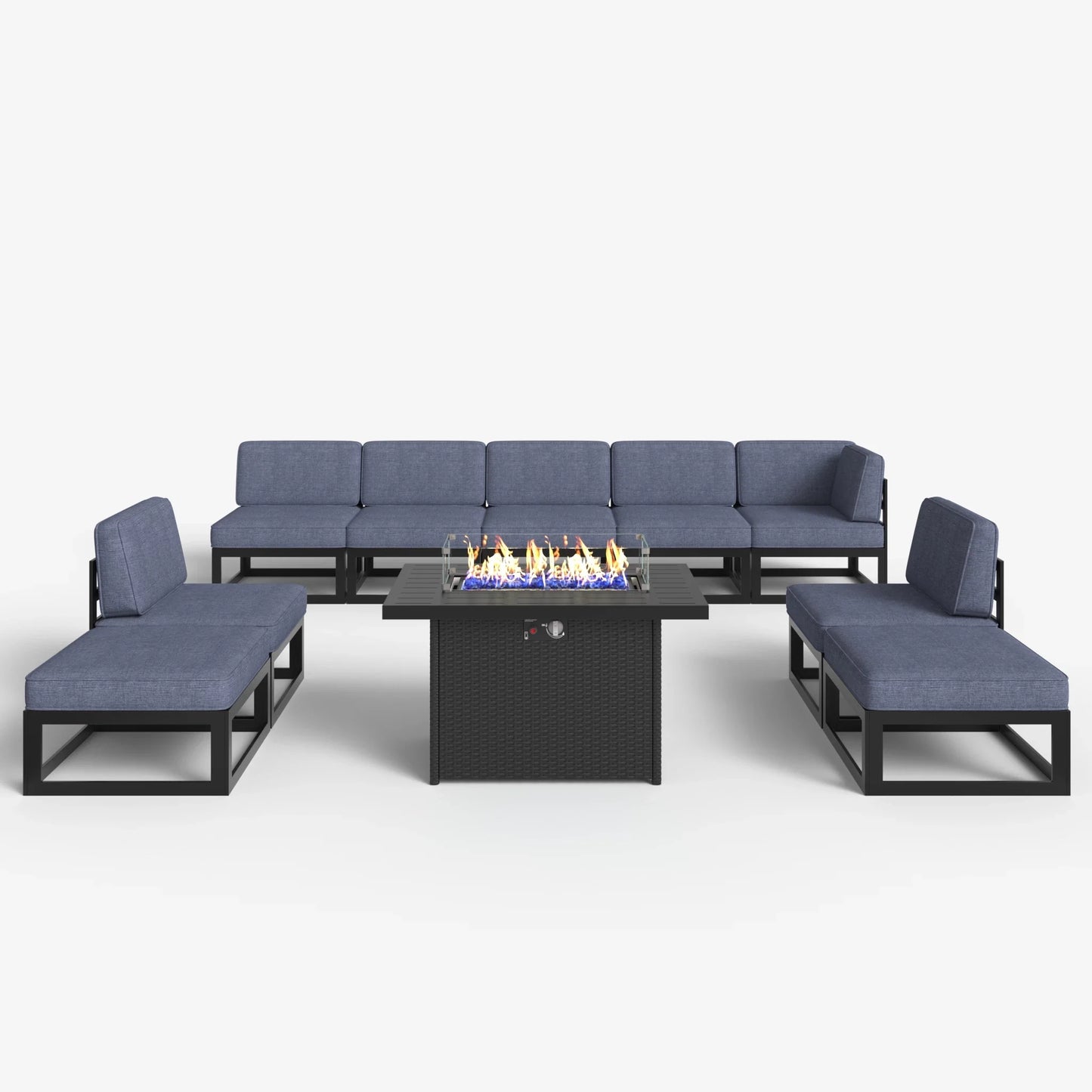 LayinSun 10 - Piece Large Outdoor Modular Sectional Set with Propane Fire Pit Table