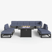 LayinSun 10 - Piece Large Outdoor Modular Sectional Set with Propane Fire Pit Table