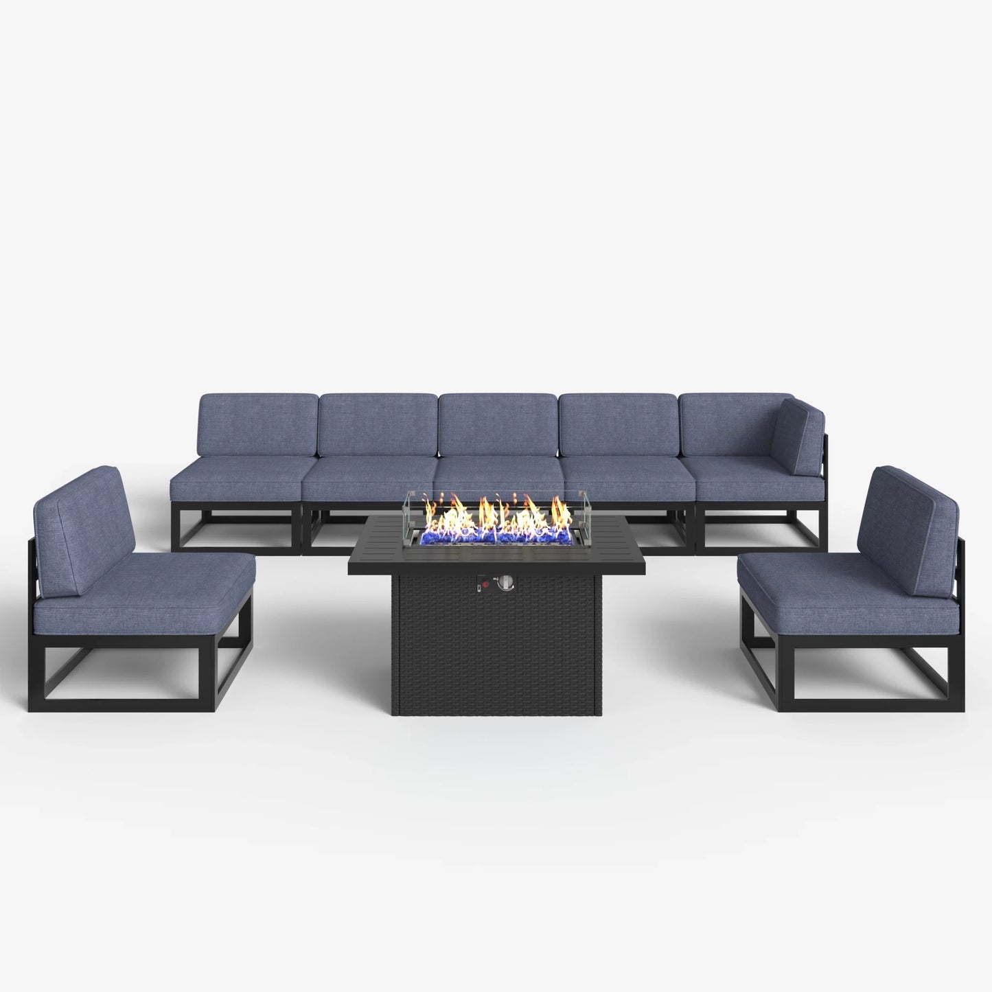 LayinSun 8 - Piece Large Outdoor Modular Sectional Set with Propane Fire Pit Table