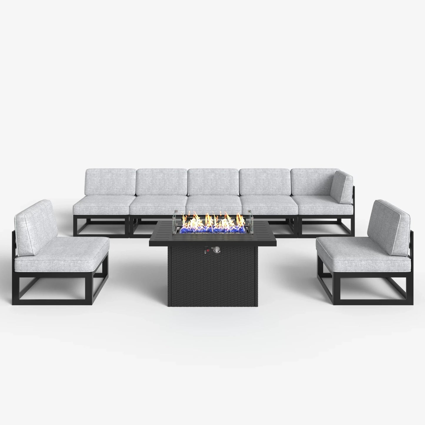 LayinSun 8 - Piece Large Outdoor Modular Sectional Set with Propane Fire Pit Table