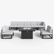 LayinSun 8 - Piece Large Outdoor Modular Sectional Set with Propane Fire Pit Table