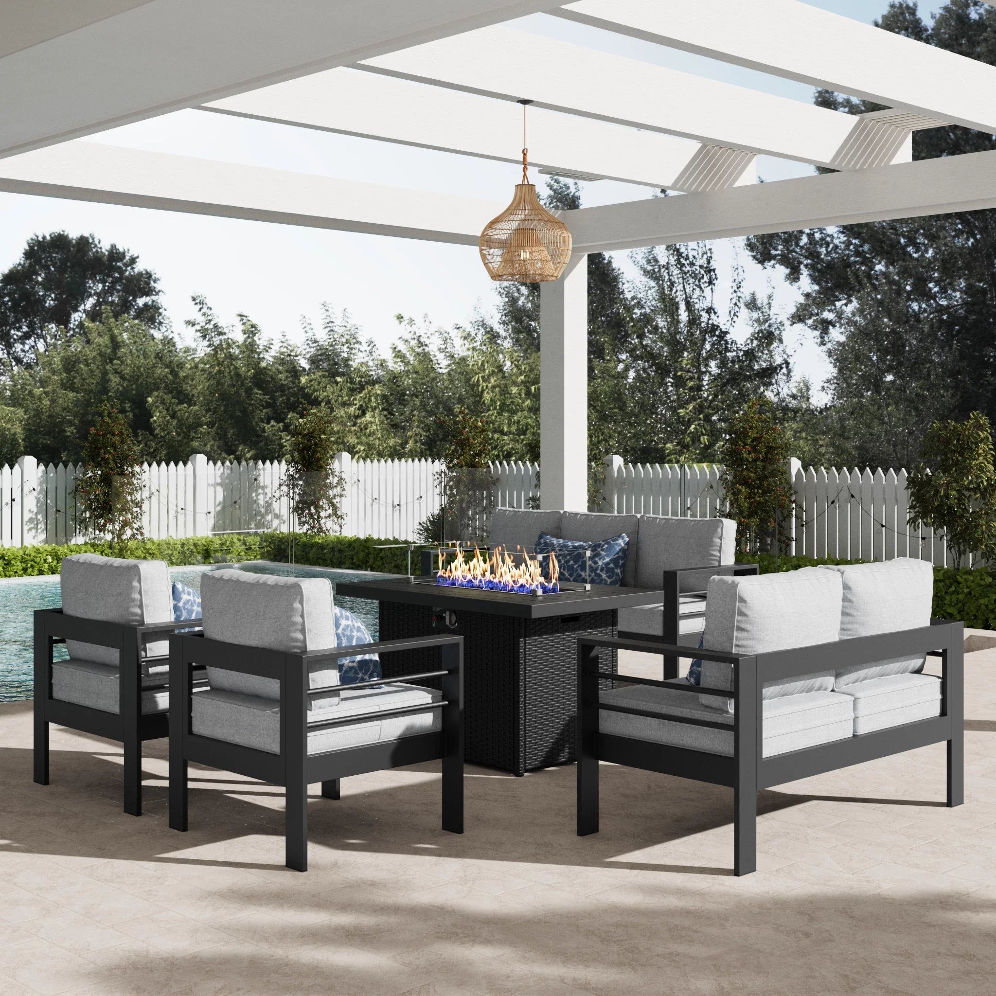 LayinSun 5 - Piece Outdoor Aluminum Furniture Set with 44'' Propane Gas Fire Pit Table