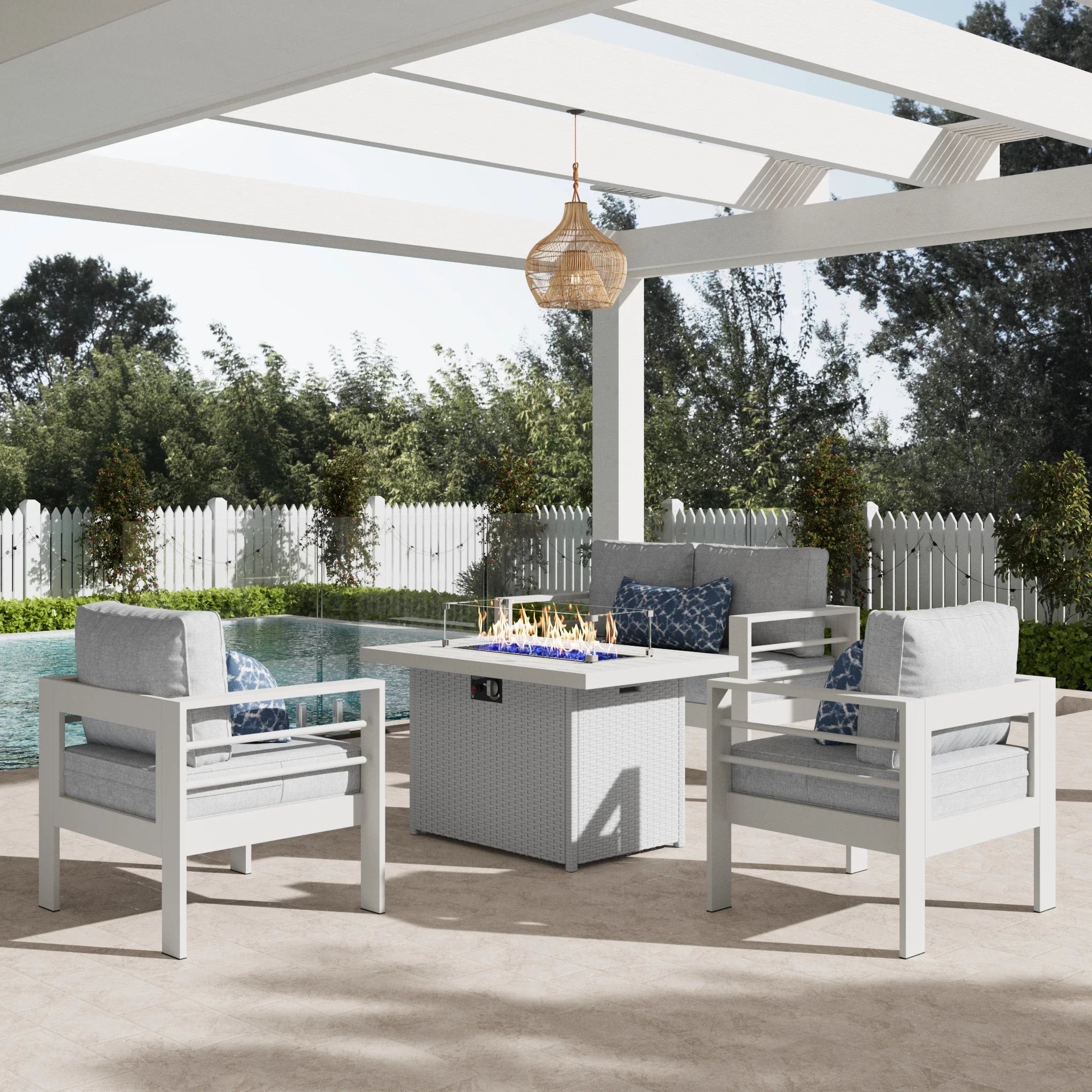 LayinSun 4 - Piece Outdoor Aluminum Loveseat Set with 44'' Propane Gas Fire Pit Table