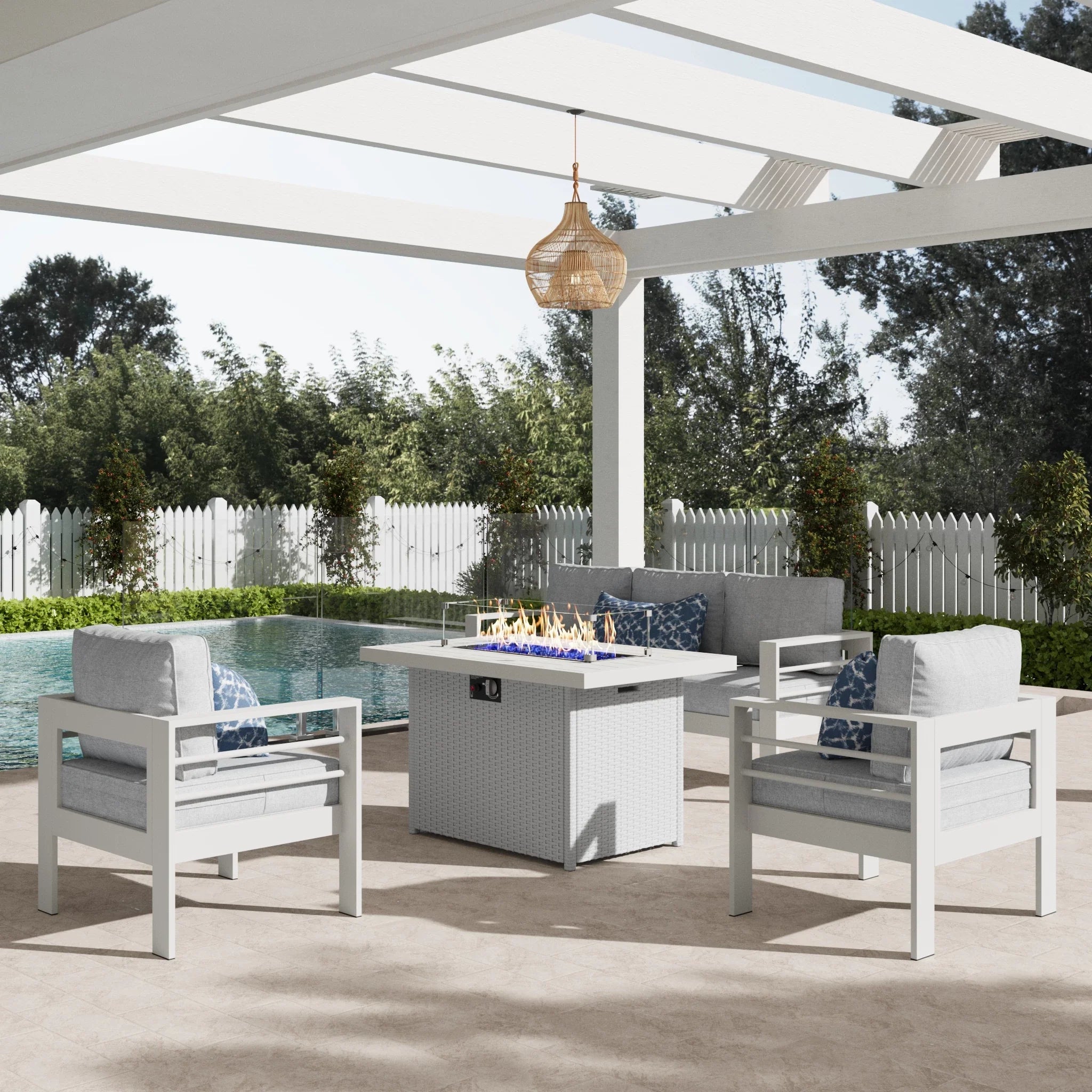 LayinSun 4 - Piece Outdoor Aluminum Sofa Set with 44'' Propane Gas Fire Pit Table