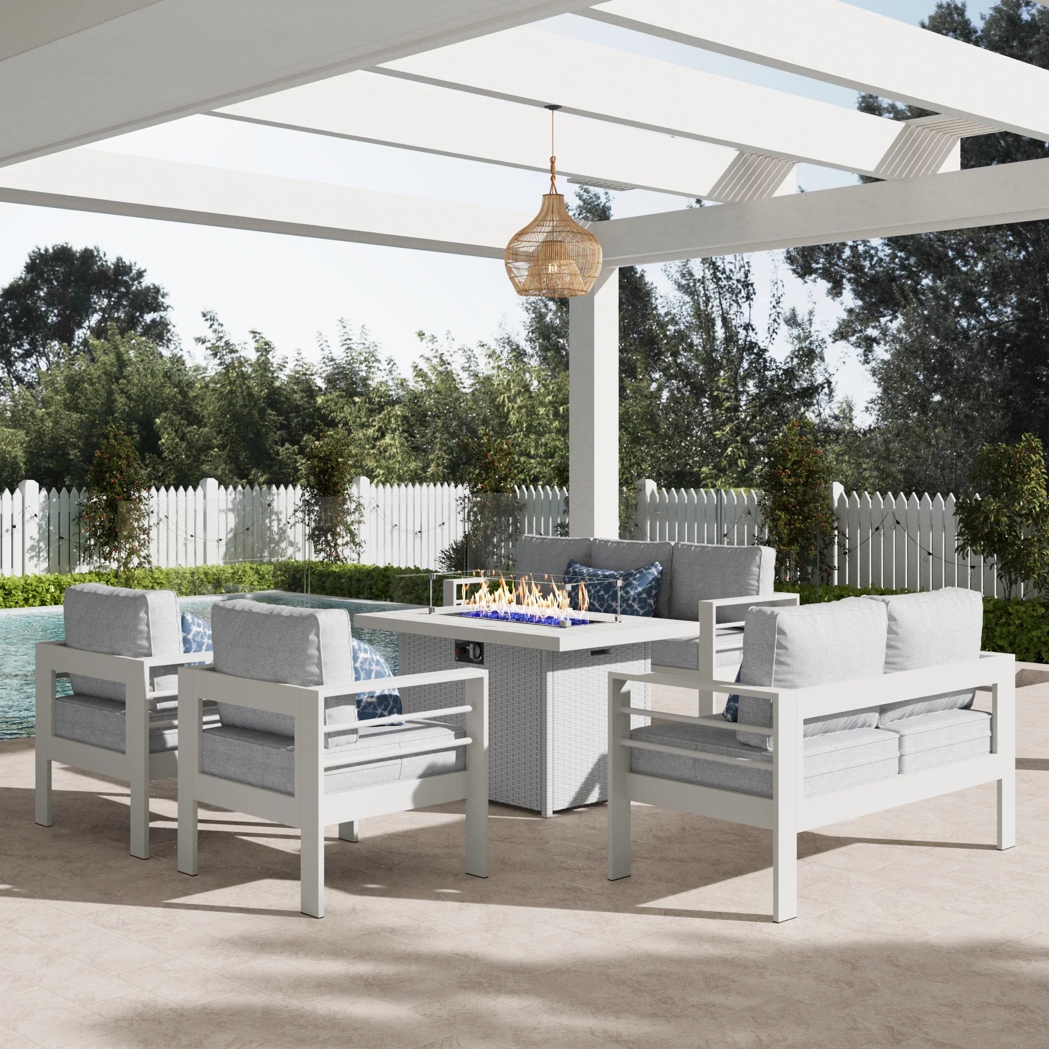 LayinSun 5 - Piece Outdoor Aluminum Furniture Set with 44'' Propane Gas Fire Pit Table