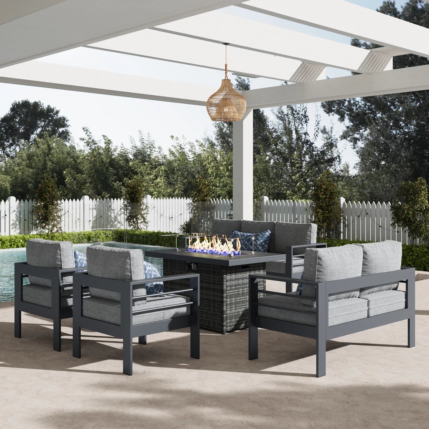 LayinSun 5 - Piece Outdoor Aluminum Furniture Set with 44'' Propane Gas Fire Pit Table