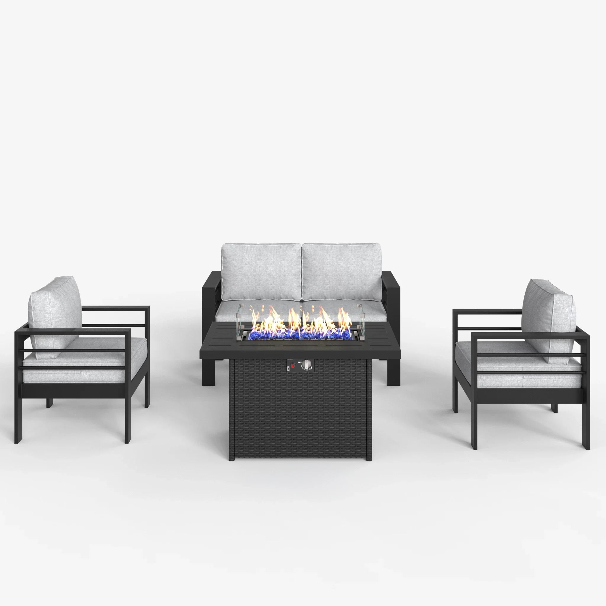 LayinSun 4 - Piece Outdoor Aluminum Loveseat Set with 44'' Propane Gas Fire Pit Table