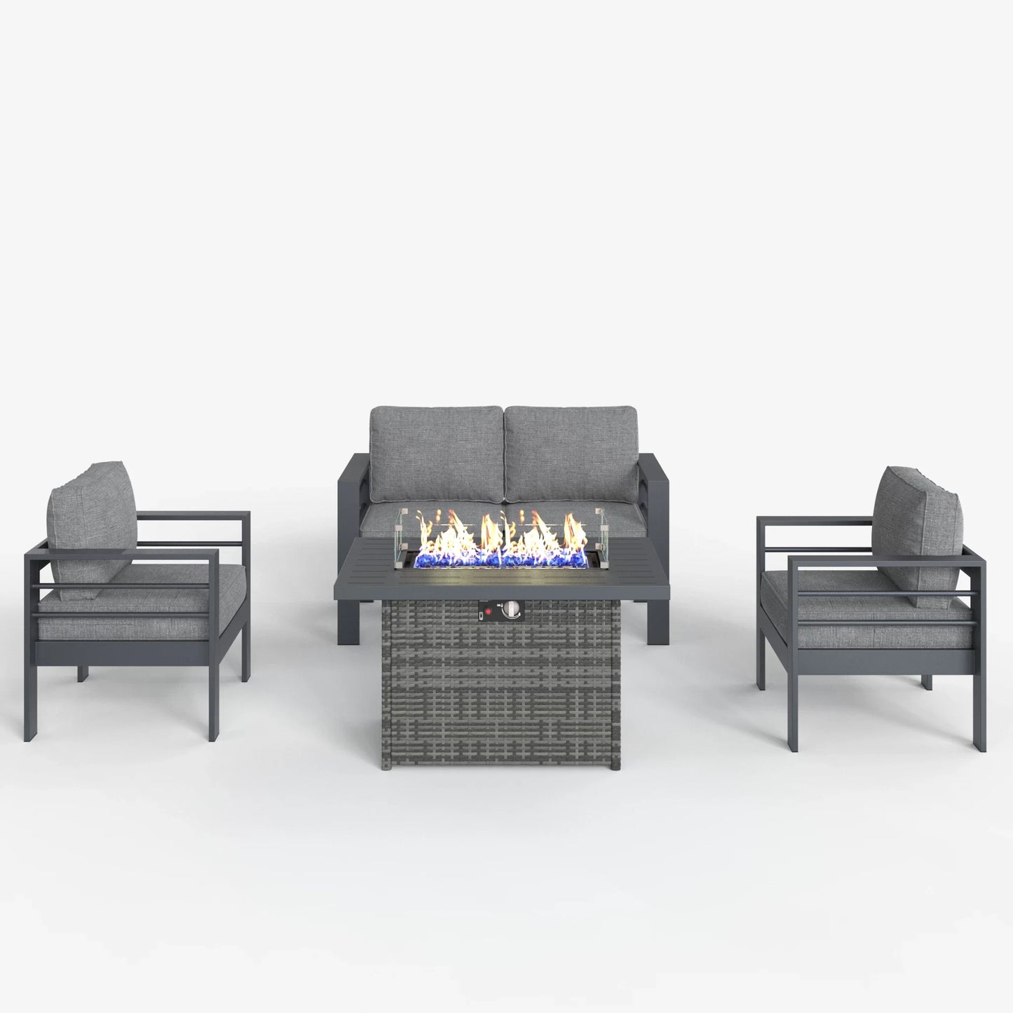 LayinSun 4 - Piece Outdoor Aluminum Loveseat Set with 44'' Propane Gas Fire Pit Table