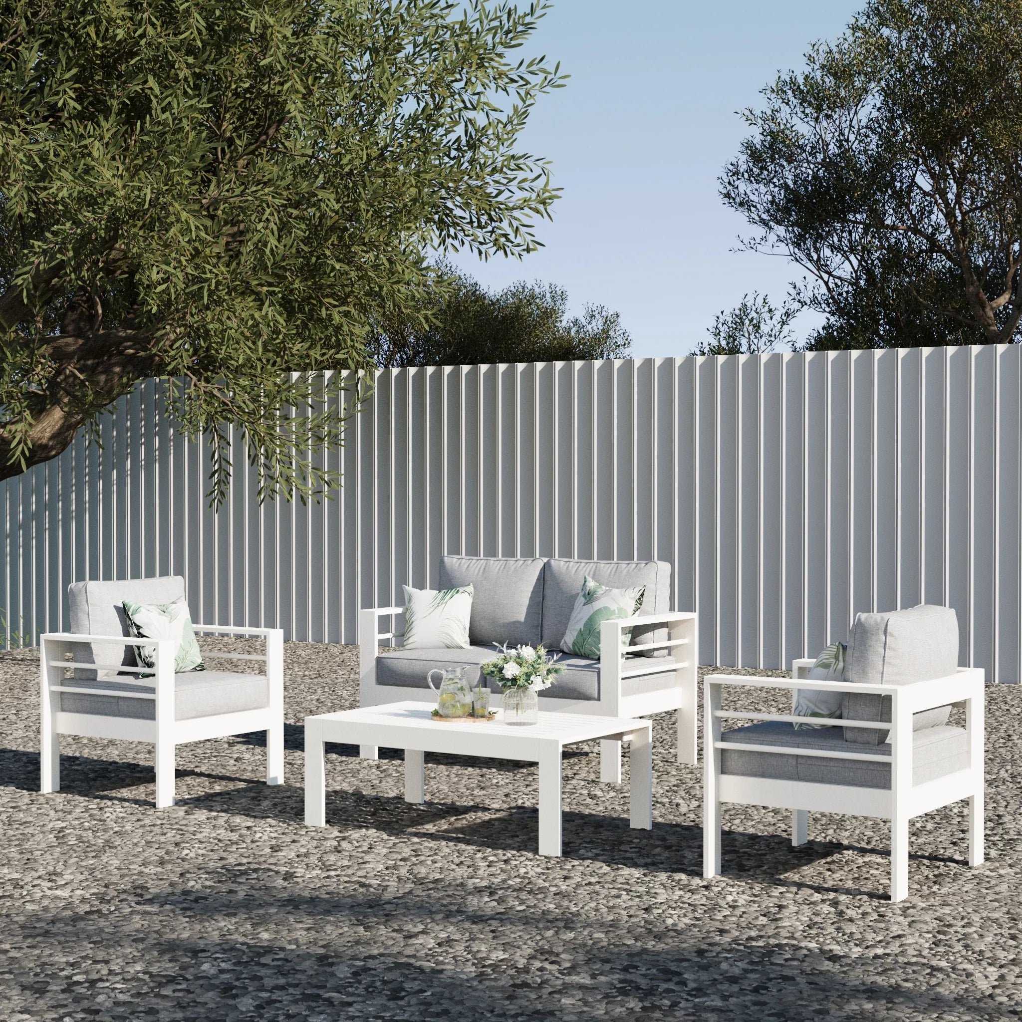 LayinSun 4 - Piece Outdoor Aluminum Loveseat Set with Rectangle Coffee Table