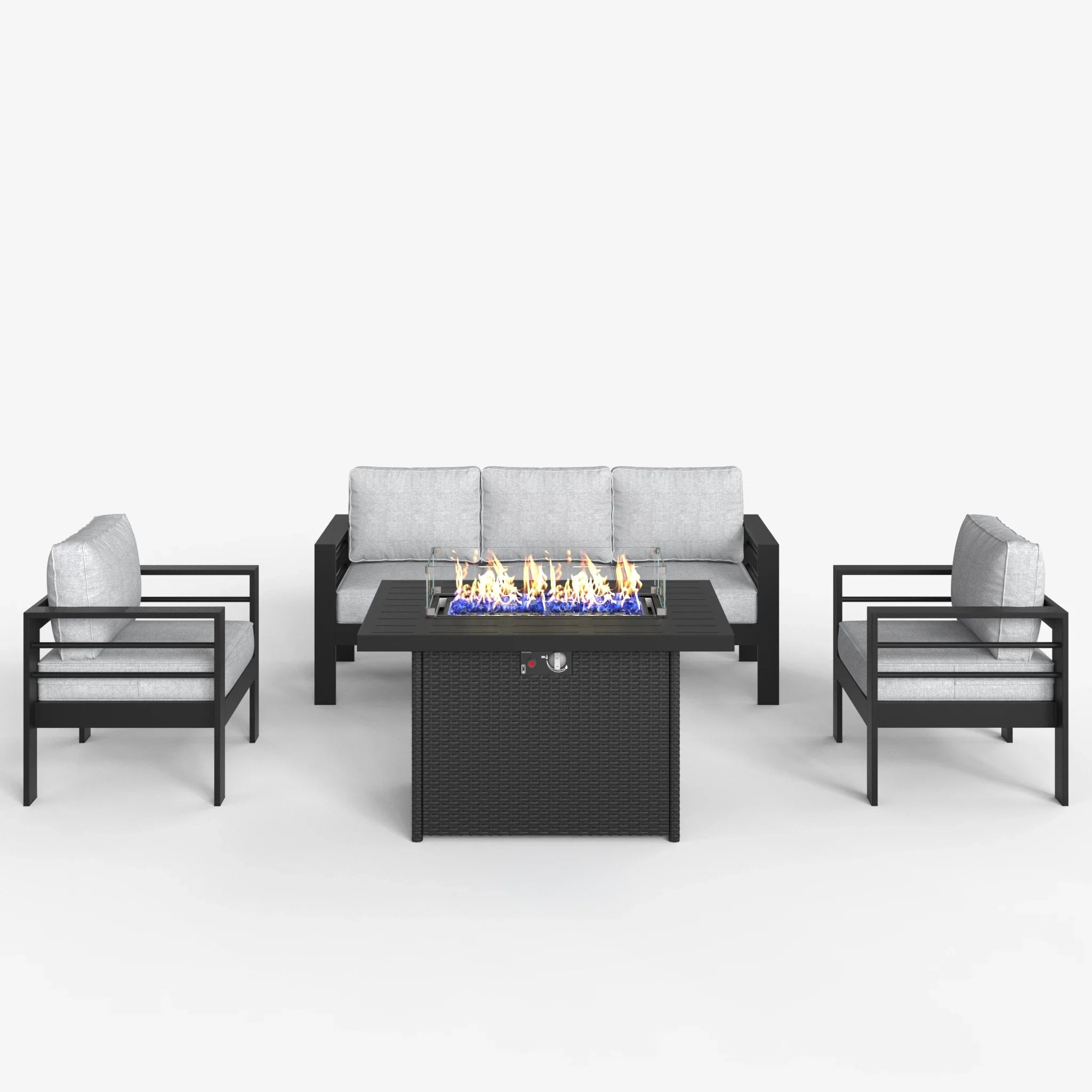 LayinSun 4 - Piece Outdoor Aluminum Sofa Set with 44'' Propane Gas Fire Pit Table