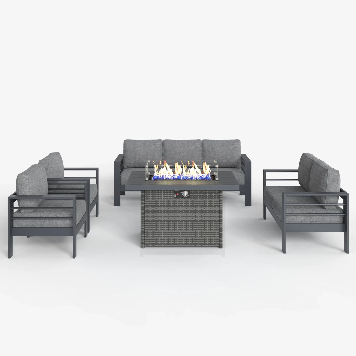 LayinSun 5 - Piece Outdoor Aluminum Furniture Set with 44'' Propane Gas Fire Pit Table