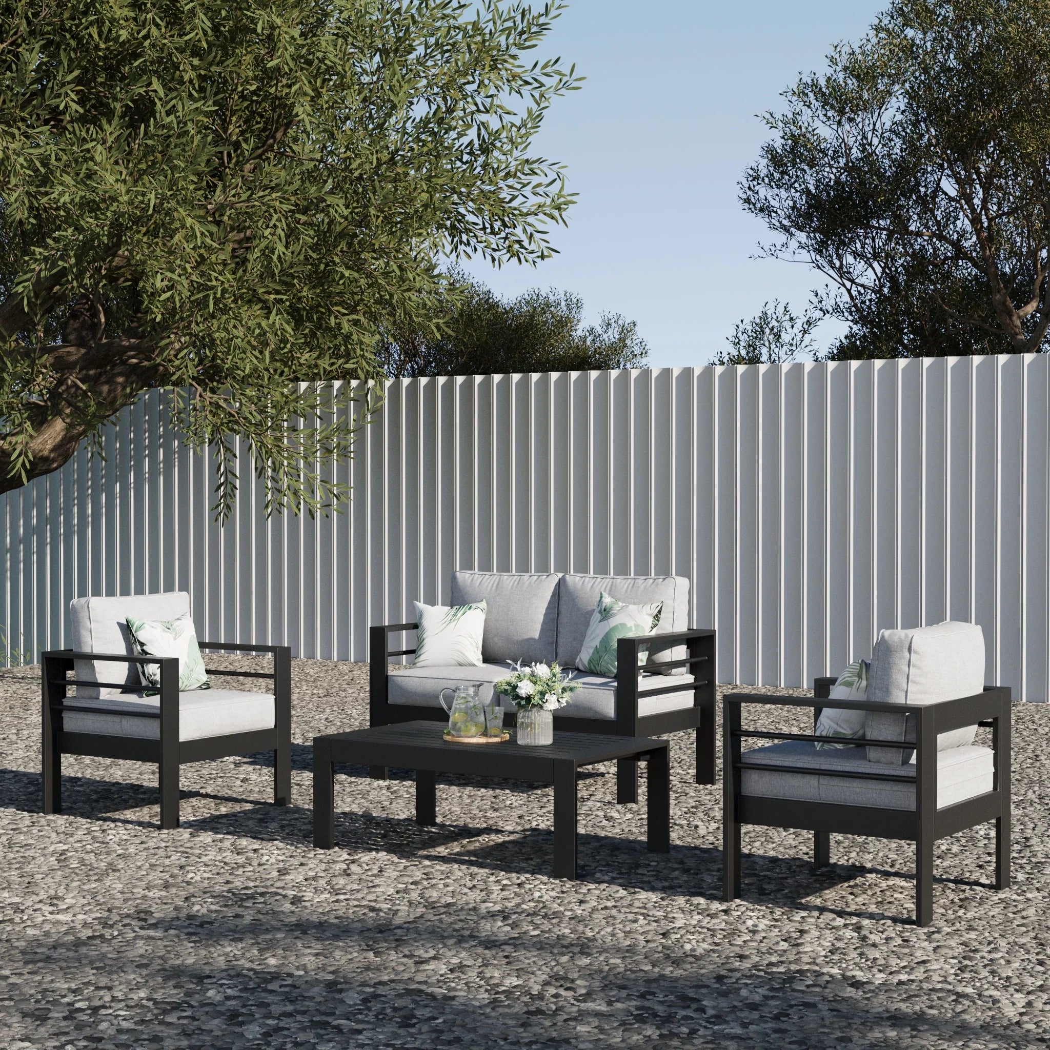 LayinSun 4 - Piece Outdoor Aluminum Loveseat Set with Rectangle Coffee Table