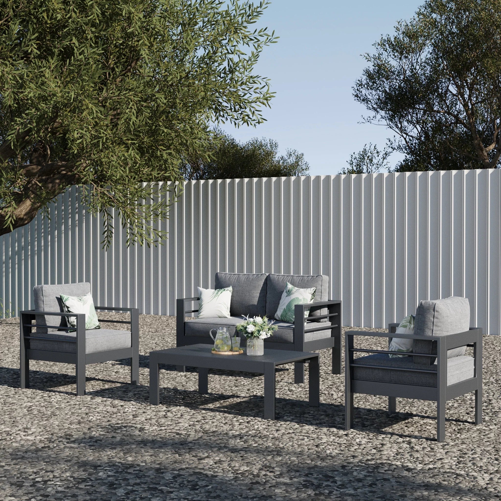 LayinSun 4 - Piece Outdoor Aluminum Loveseat Set with Rectangle Coffee Table