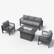 LayinSun 4 - Piece Outdoor Aluminum Sofa Set with 44'' Propane Gas Fire Pit Table