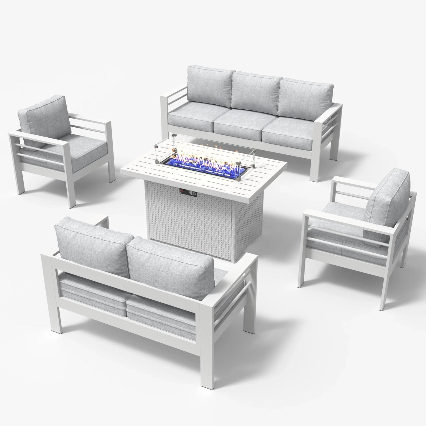 LayinSun 5 - Piece Outdoor Aluminum Furniture Set with 44'' Propane Gas Fire Pit Table