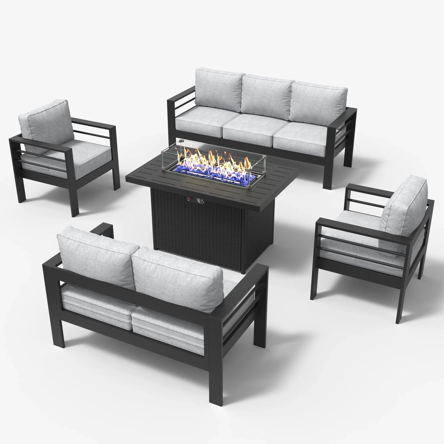 LayinSun 5 - Piece Outdoor Aluminum Furniture Set with 44'' Propane Gas Fire Pit Table