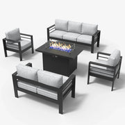 LayinSun 5 - Piece Outdoor Aluminum Furniture Set with 44'' Propane Gas Fire Pit Table