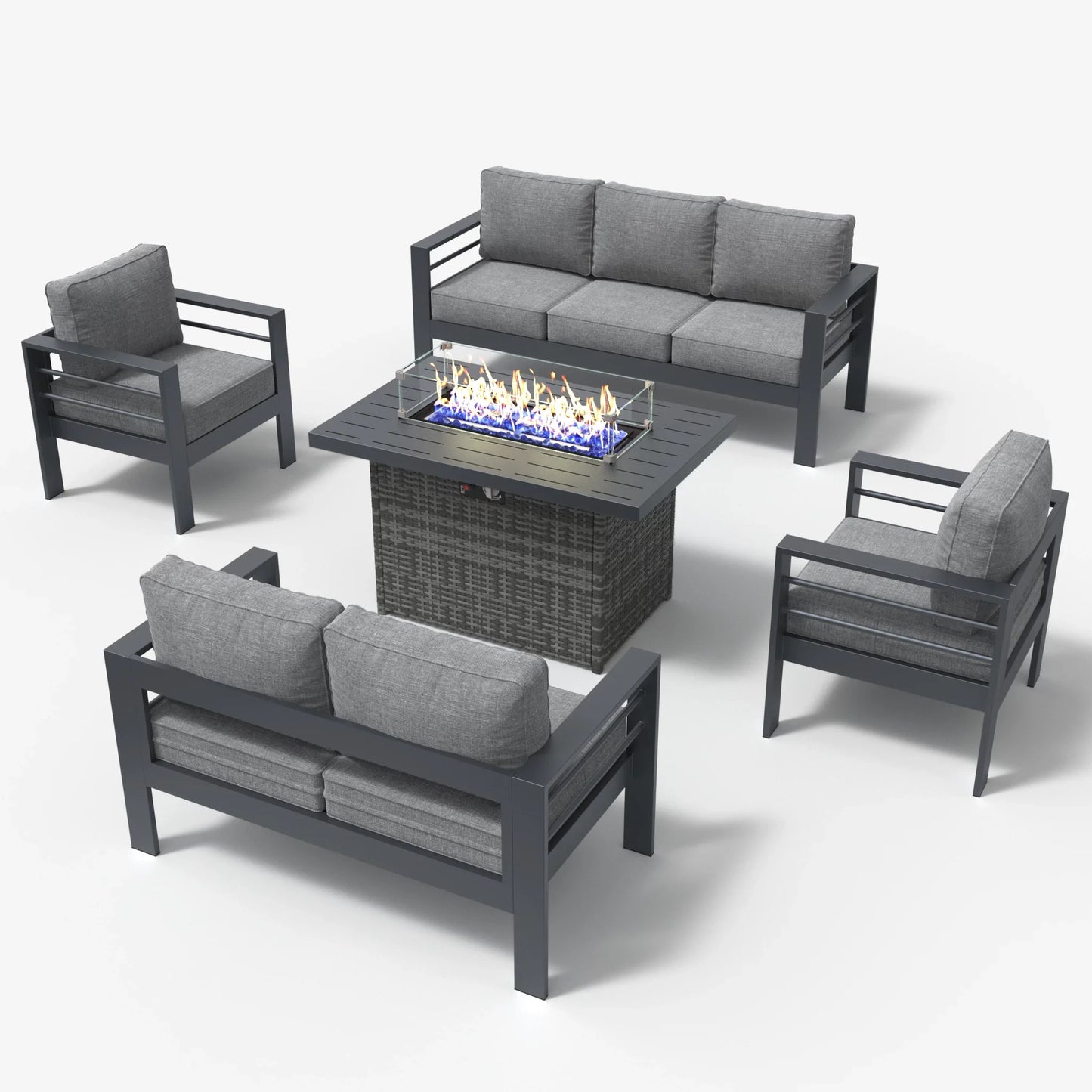 LayinSun 5 - Piece Outdoor Aluminum Furniture Set with 44'' Propane Gas Fire Pit Table