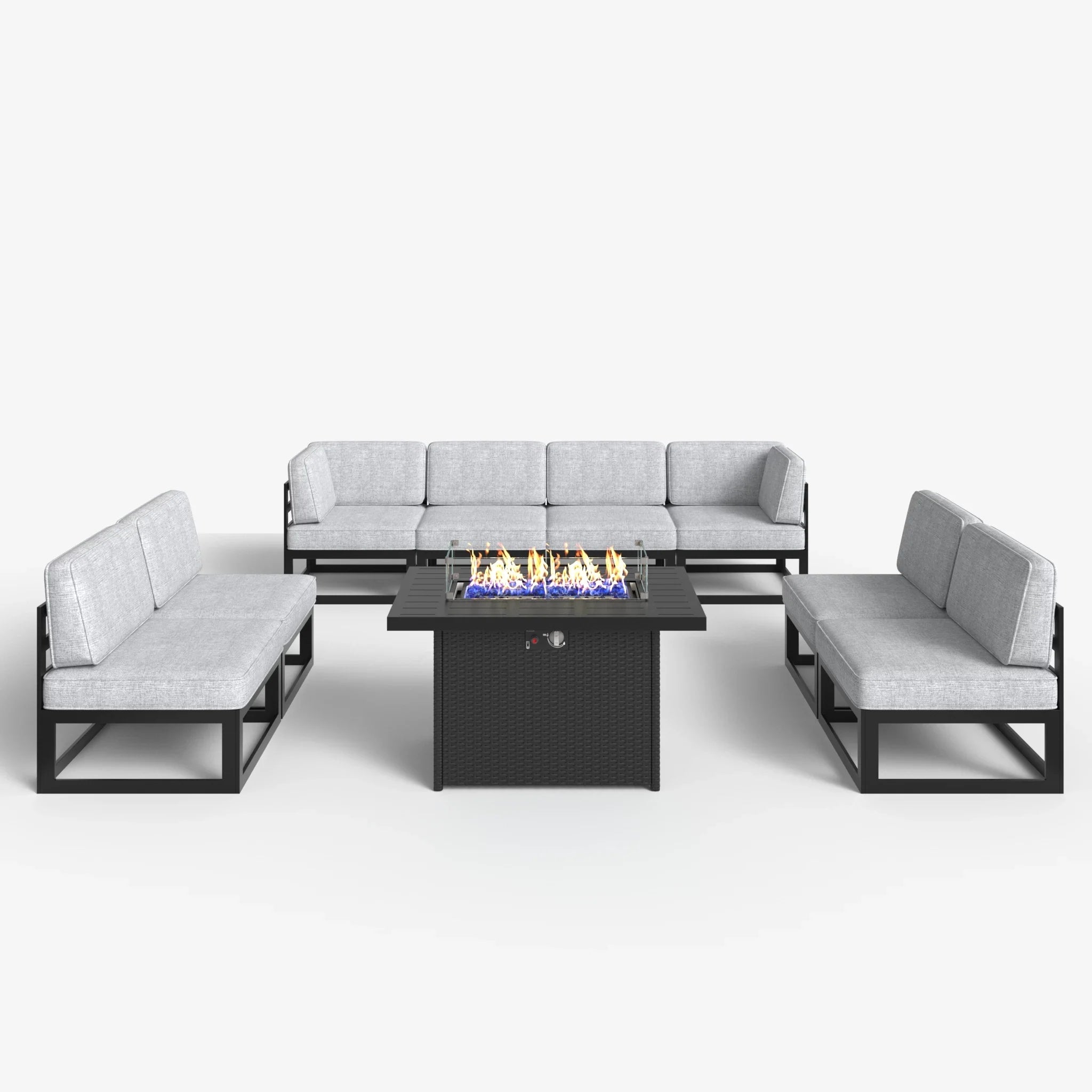 LayinSun 9 - Piece Large Outdoor Modular Sectional Set with Propane Fire Pit Table