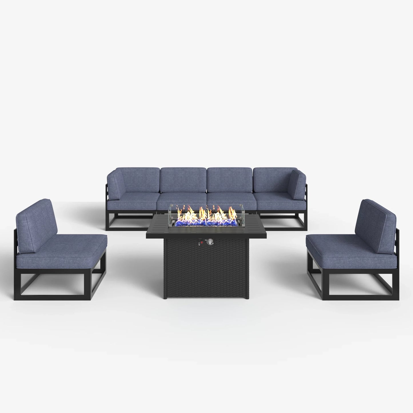 LayinSun 7 - Piece Large Outdoor Modular Sectional Set with Propane Fire Pit Table