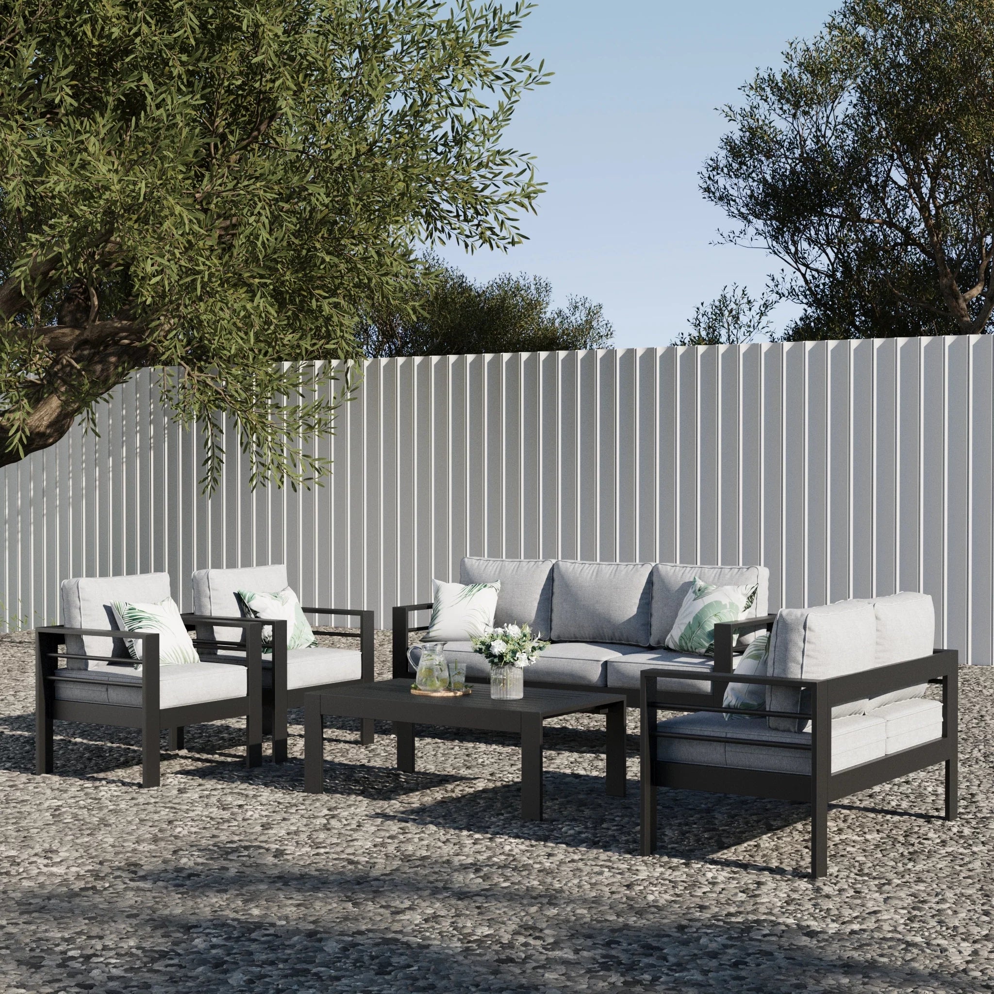 LayinSun 5 - Piece Outdoor Aluminum Furniture Set with Rectangle Coffee Table