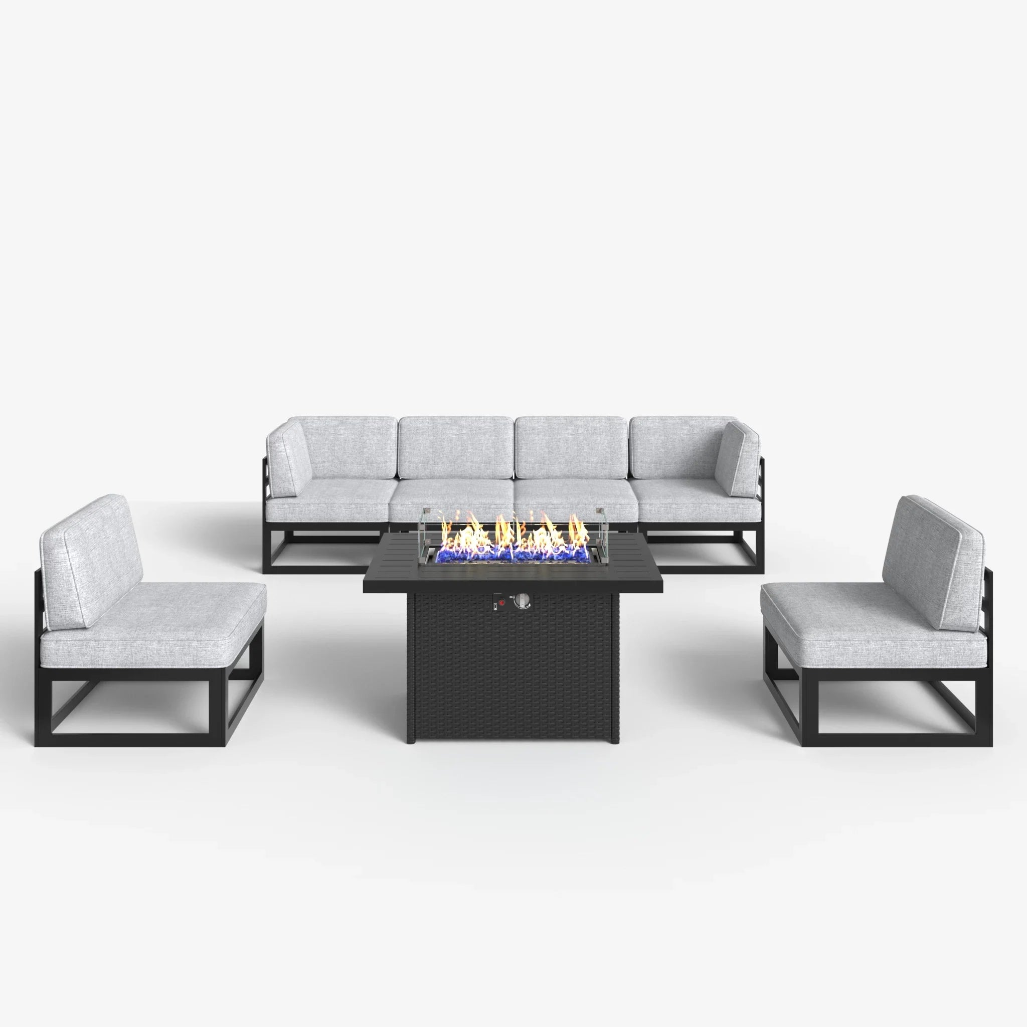LayinSun 7 - Piece Large Outdoor Modular Sectional Set with Propane Fire Pit Table