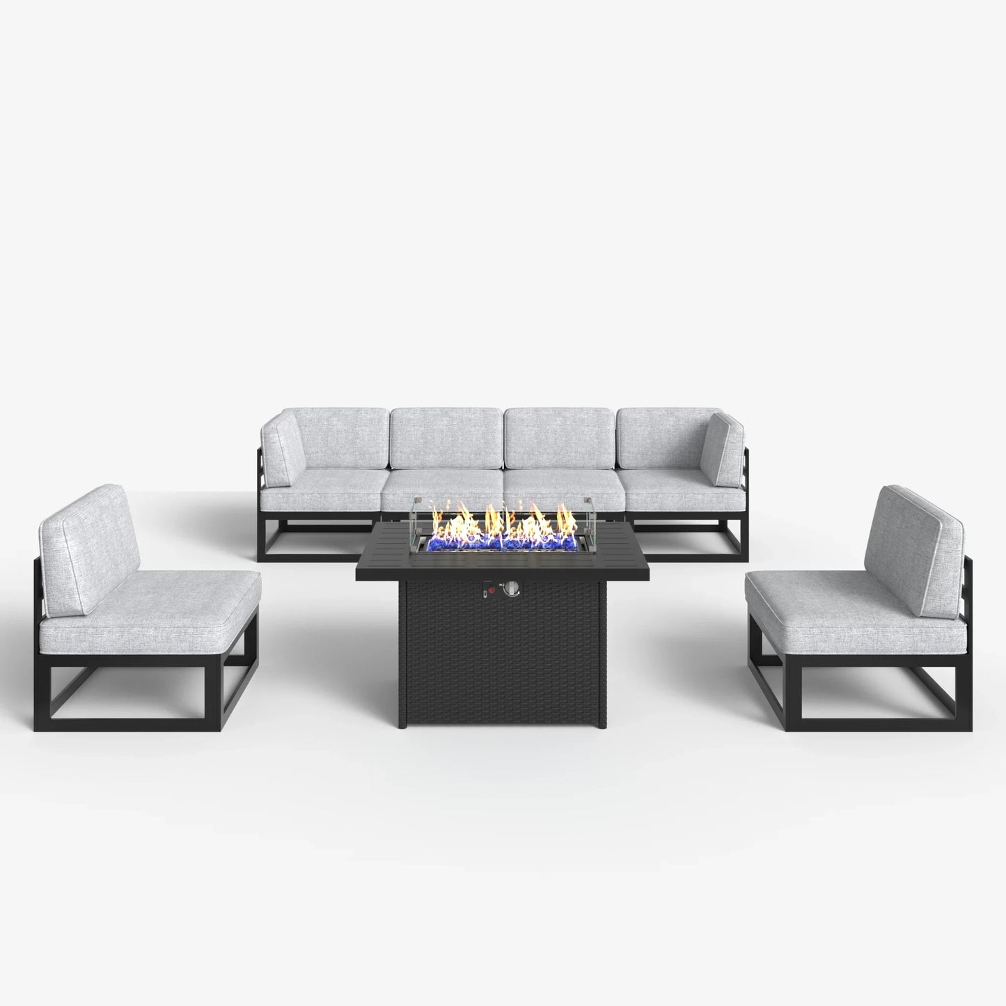 LayinSun 7 - Piece Large Outdoor Modular Sectional Set with Propane Fire Pit Table