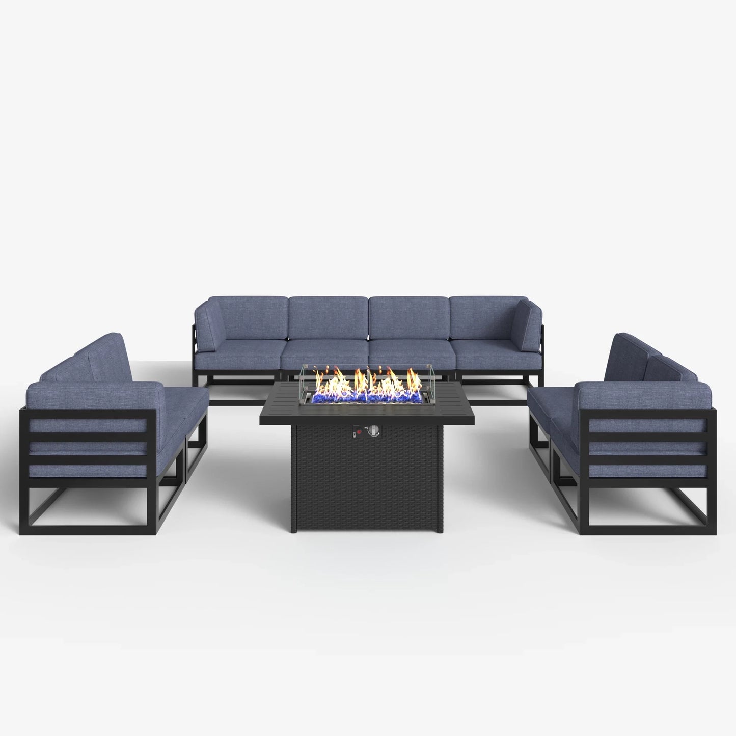 LayinSun 9 - Piece Large Outdoor Modular Sectional Set with Propane Fire Pit Table