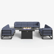 LayinSun 9 - Piece Large Outdoor Modular Sectional Set with Propane Fire Pit Table